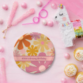 Retro 60s 70s Floral Pattern Personalized Papieren Bordje (Feest)