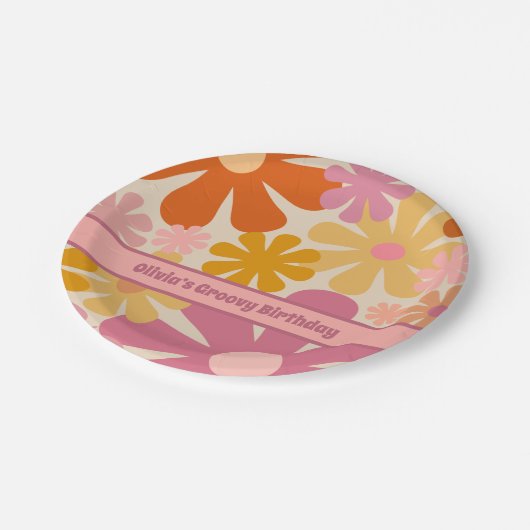 Retro 60s 70s Floral Pattern Personalized Papieren Bordje (Gekanteld)