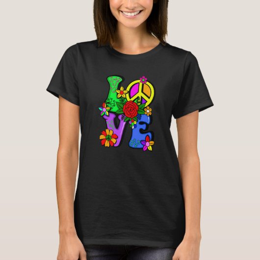 Retro 60's 70's Flower Power Hippy Groovy Love Pea T-shirt (Voorkant)