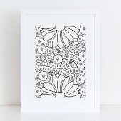 Retro 60s 70s Flowers Black and White Art Print