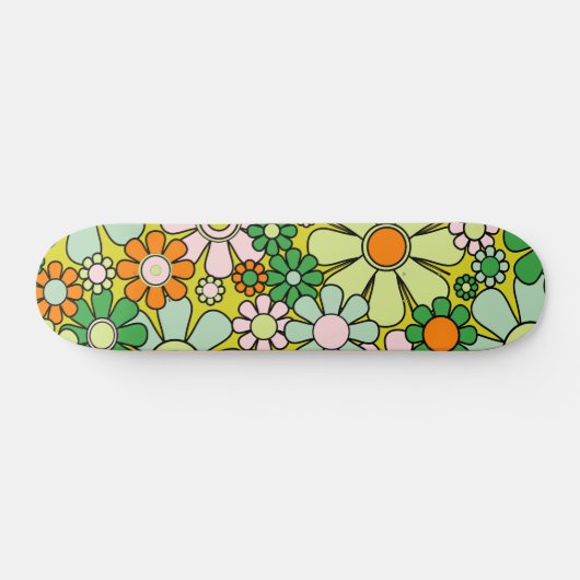 Retro 60s 70s Flowers Spring Green Floral Pattern Persoonlijk Skateboard (Horizontaal)