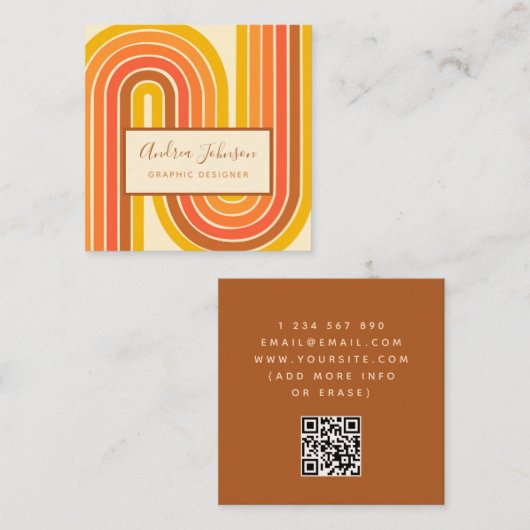 Retro 60s 70s Geometrische Rainbow Waves QR Code Vierkante Visitekaartje (Voorkant / Achterkant)