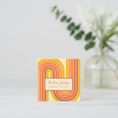 Retro 60s 70s Geometrische Rainbow Waves QR Code Vierkante Visitekaartje (Staand voorkant)