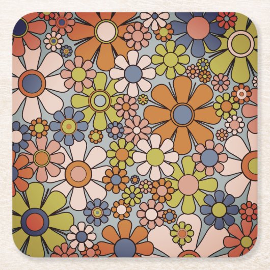 Retro 60s 70s Groovy Floral Kartonnen Onderzetters (Voorkant)