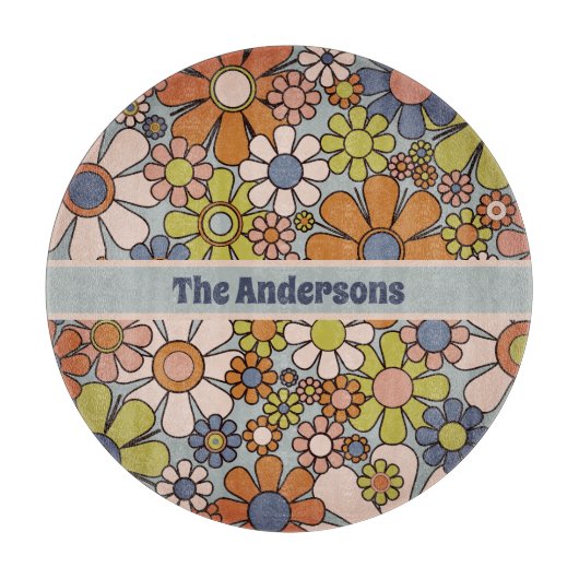 Retro 60s 70s Groovy Floral Personalized Snijplank (Voorkant)