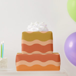 Retro 60s 70s Groovy golven in oranje en rood  Cadeaupapier