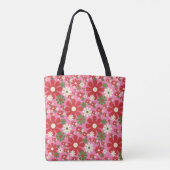 Retro 60s 70s Groovy Pink Floral Flower Pattern Tote Bag (Achterkant)