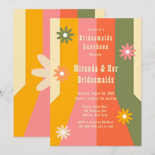 Retro 60s 70s Groovy Stripes Bruidsmeisjes Luncheo Kaart (Voorkant / Achterkant)