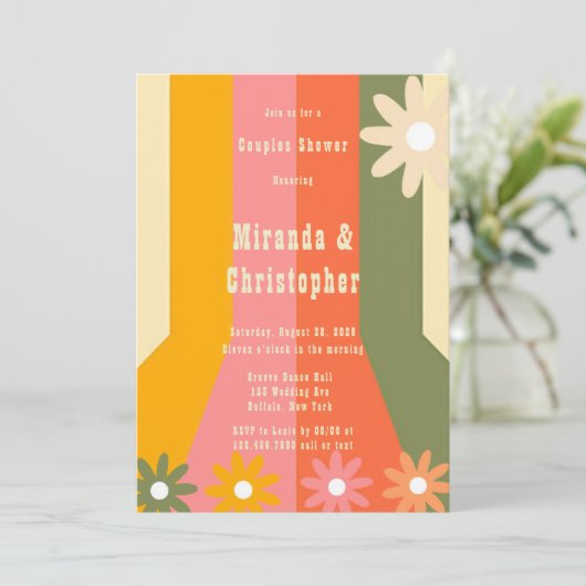 Retro 60s 70s Groovy Stripes Couples Douche Kaart (Staand voorkant)