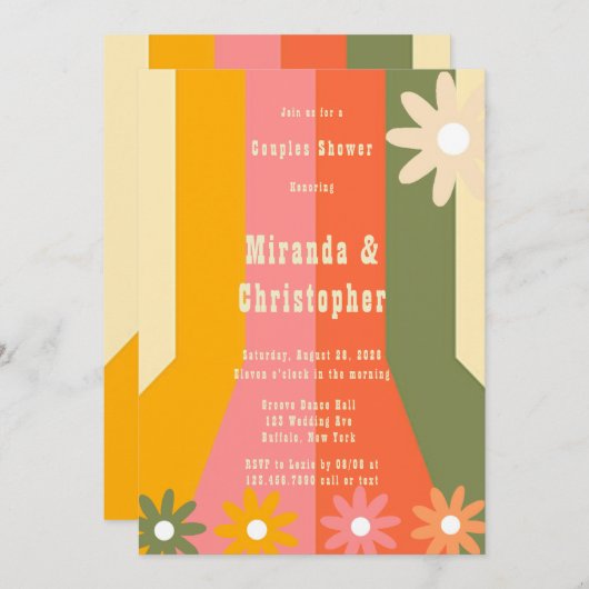 Retro 60s 70s Groovy Stripes Couples Douche Kaart (Voorkant / Achterkant)