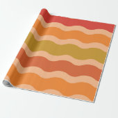 Retro 60s 70s Groovy Waves in Sinaasappel en rood Cadeaupapier (Uitgerold)