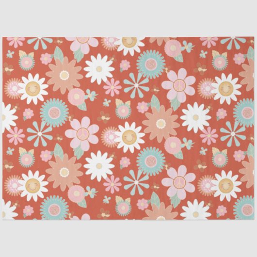 Retro 60s 70s Hippie Daisy Flower Floral Decoupage Tissuepapier (Voorkant)