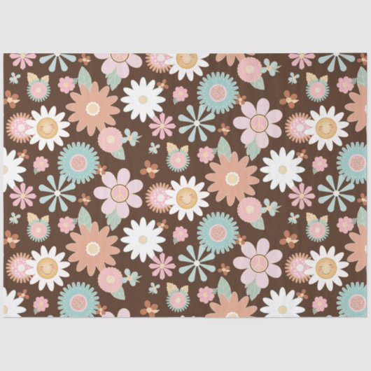 Retro 60s 70s Hippie Floral Daisy Decoupage Tissue Tissuepapier (Voorkant)