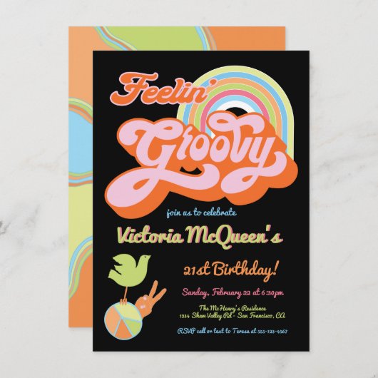 Retro 60's 70's Hippie Groovy Party Kaart (Voorkant / Achterkant)