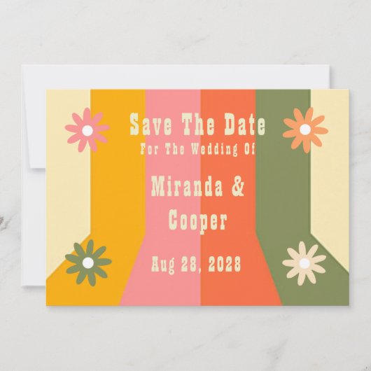 Retro 60s 70s Hippie Groovy Save The Date Cards Kaart (Voorkant)