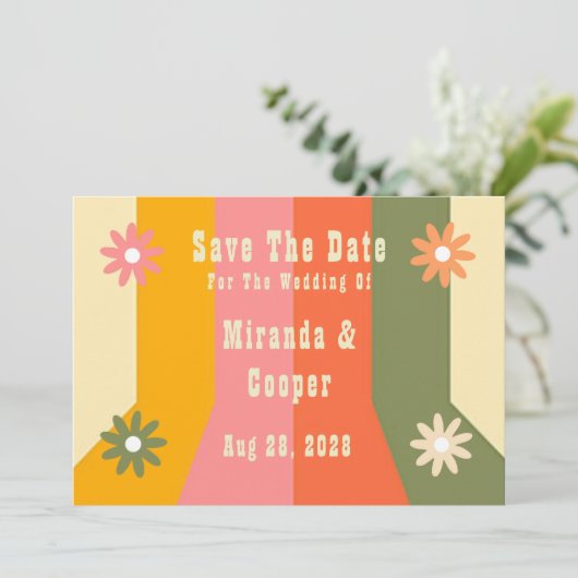 Retro 60s 70s Hippie Groovy Save The Date Cards Kaart (Staand voorkant)