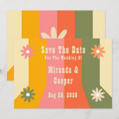 Retro 60s 70s Hippie Groovy Save The Date Cards Kaart (Voorkant / Achterkant)