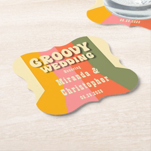 Retro 60s 70s Hippie Groovy Stripes Bruiloft Custo Kartonnen Onderzetters (Gekanteld)