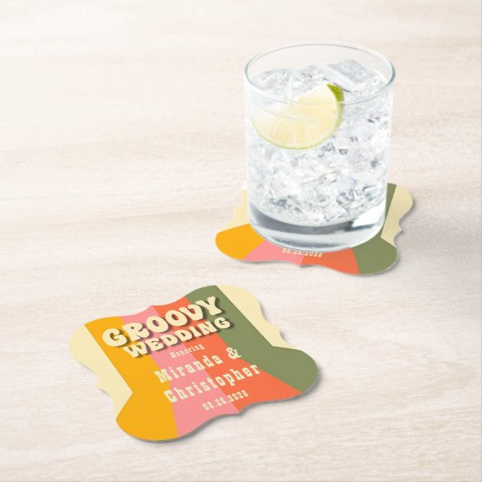 Retro 60s 70s Hippie Groovy Stripes Bruiloft Custo Kartonnen Onderzetters (Insitu)