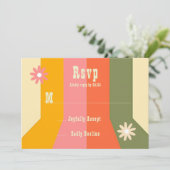 Retro 60s 70s Hippie Groovy Stripes RSVP-kaarten Kaart (Staand voorkant)