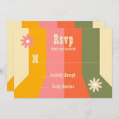 Retro 60s 70s Hippie Groovy Stripes RSVP-kaarten Kaart (Voorkant / Achterkant)