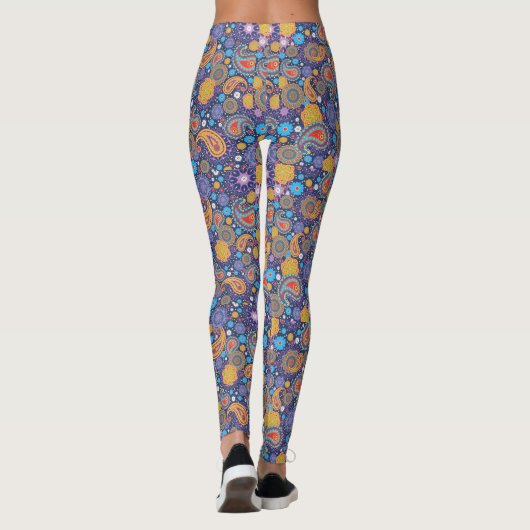 Retro 60s 70s Hippie Paisley Pattern Leggings (Achterkant)