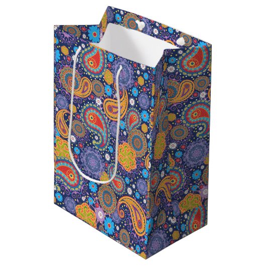 Retro 60s 70s Hippie Paisley Pattern Medium Cadeauzakje (Voorkant Gekanteld)