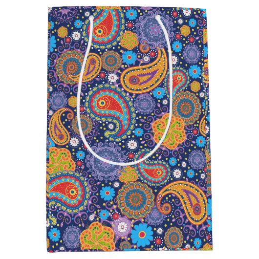 Retro 60s 70s Hippie Paisley Pattern Medium Cadeauzakje (Voorkant)