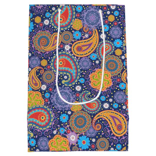 Retro 60s 70s Hippie Paisley Pattern Medium Cadeauzakje (Achterkant)