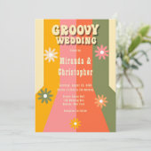 Retro 60s 70s Hippie Stripes Bloem Groovy Bruiloft Kaart (Staand voorkant)