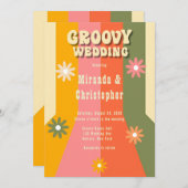 Retro 60s 70s Hippie Stripes Bloem Groovy Bruiloft Kaart (Voorkant / Achterkant)
