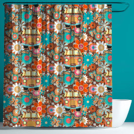 RETRO 60s 70s Hippy Van Feeling Groovy Floral  Douchegordijn