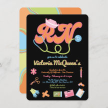 Retro 60's 70's Nurse Afstuderen Uitnodiging