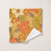 Retro 60s/70s Oranje en Olijfgroene Floral Bad Handdoek (Wasdoekje)
