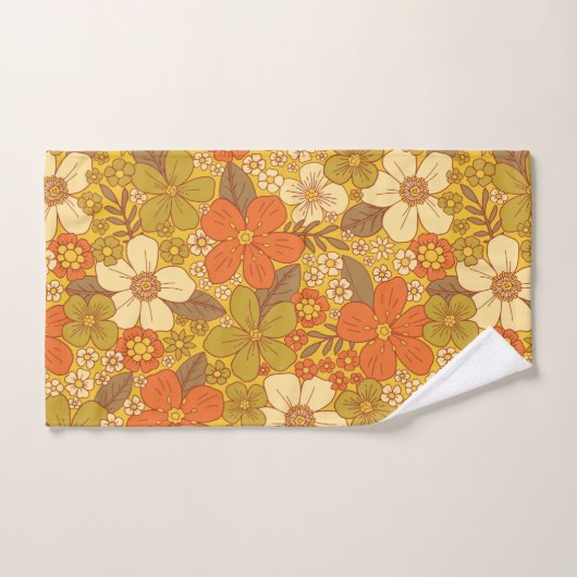 Retro 60s/70s Oranje en Olijfgroene Floral Bad Handdoek (Handdoek)