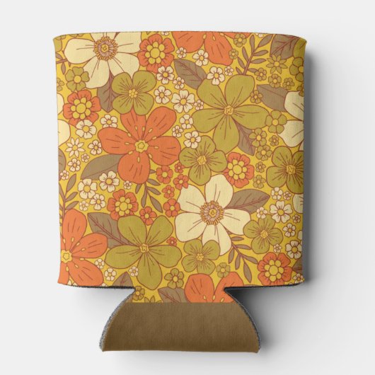 Retro 60s/70s Oranje en Olijfgroene Floral Blikjeskoeler (Achterkant)