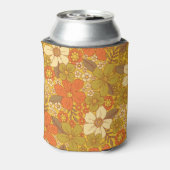 Retro 60s/70s Oranje en Olijfgroene Floral Blikjeskoeler (Blikje Achterkant)