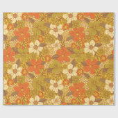 Retro 60s/70s Oranje en Olijfgroene Floral Cadeaupapier (Vlak)