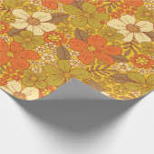 Retro 60s/70s Oranje en Olijfgroene Floral Cadeaupapier (Hoek)