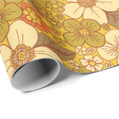 Retro 60s/70s Oranje en Olijfgroene Floral Cadeaupapier (Rol Hoek)