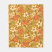 Retro 60s/70s Oranje en Olijfgroene Floral Fleece Deken (Voorkant)
