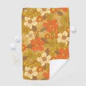 Retro 60s/70s Oranje en Olijfgroene Floral Golfhanddoek (Insitu)