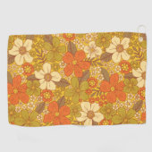 Retro 60s/70s Oranje en Olijfgroene Floral Golfhanddoek (Horizontaal)