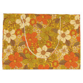 Retro 60s/70s Oranje en Olijfgroene Floral Groot Cadeauzakje (Achterkant)