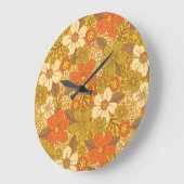 Retro 60s/70s Oranje en Olijfgroene Floral Grote Klok (Hoek)