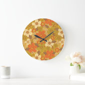 Retro 60s/70s Oranje en Olijfgroene Floral Grote Klok (Huis)