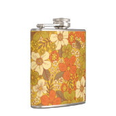 Retro 60s/70s Oranje en Olijfgroene Floral Heupfles (Rechts)