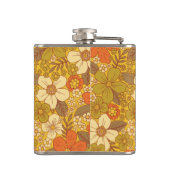 Retro 60s/70s Oranje en Olijfgroene Floral Heupfles (Achterkant)