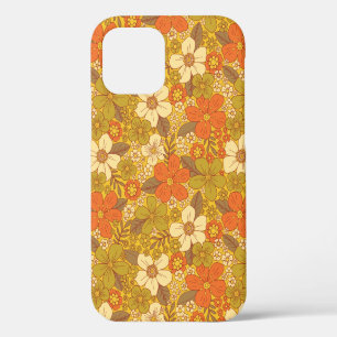 Retro 60s/70s Oranje en Olijfgroene Floral iPhone 12 Hoesje