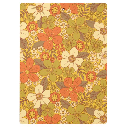 Retro 60s/70s Oranje en Olijfgroene Floral Klembord (Achterkant)